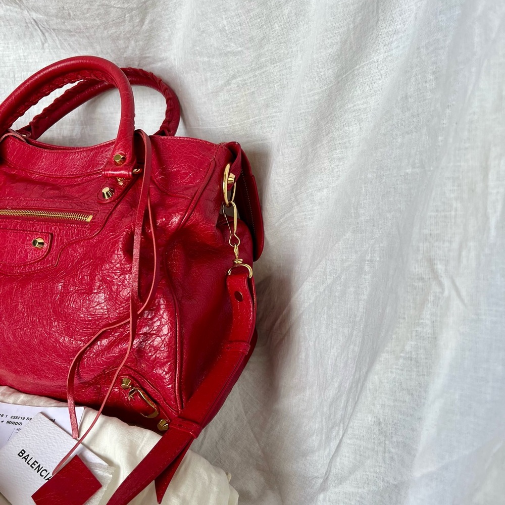 Balenciaga Red Leather Satchel Bag - Picture 2 of 12